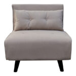 Armchair-bed Josuane grey beige velvet and wooden leg in black shade 78x80x81cm - Image 4