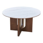 Dining table Merge sintered stone-mdf in marble white color - walnut base D130x75cm - Image 2