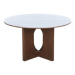 Dining table Merge sintered stone-mdf in marble white color - walnut base D130x75cm - Image 3