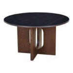 Dining table Merge sintered stone-mdf in marble black color - walnut base D130x75cm
