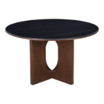 Dining table Merge sintered stone-mdf in marble black color - walnut base D130x75cm - Image 3
