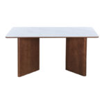 Dining table Versy sintered stone-mdf in marble white color - walnut base 160x90x75cm - Image 2