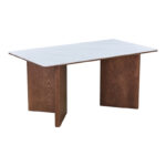 Dining table Versy sintered stone-mdf in marble white color - walnut base 160x90x75cm