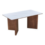 Dining table Versy sintered stone-mdf in marble white color - walnut base 160x90x75cm - Image 3