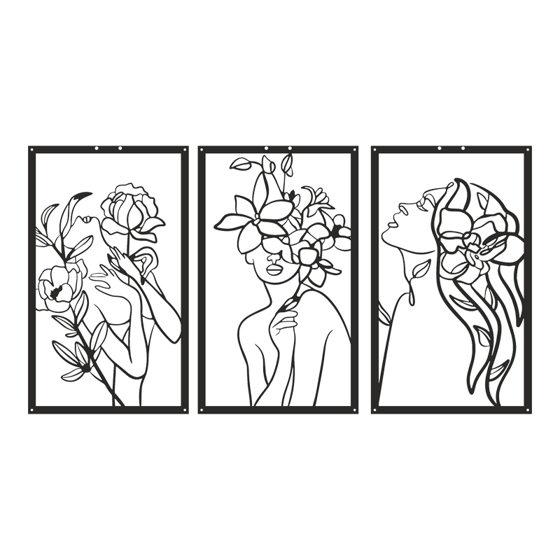 120-000660 Wall deco Witho set of 3 pieces black metal 30x0.15x50cm - Image 1