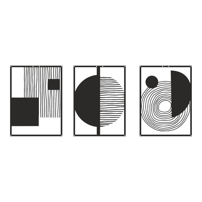 120-000661 Wall deco Harimia set of 3 pieces black metal 37x0.15x50cm - Image 1