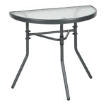 Semi-circled table Bion glass-metal in dark grey color 70x40x65cm