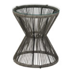 Table Mabil glass -pe rattan in grey color D50x55cm