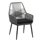 Tanish pe rattan armchair in gray shade with black metal legs 58x58.5x87cm