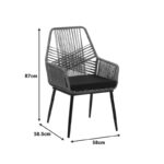 Tanish pe rattan armchair in gray shade with black metal legs 58x58.5x87cm - Image 3