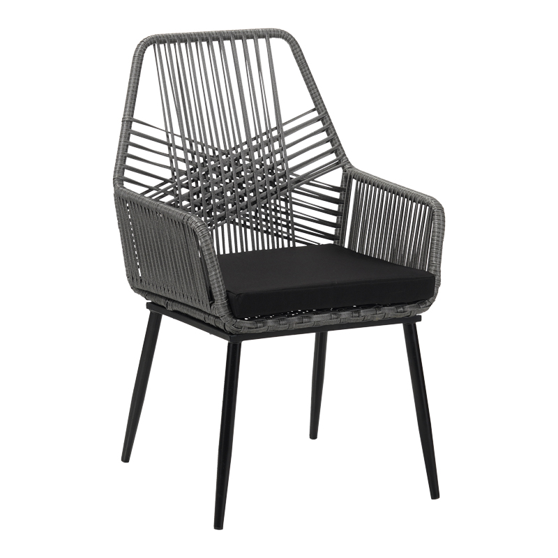 140-000070 Tanish pe rattan armchair in gray shade with black metal legs 58x58.5x87cm - Image 1