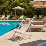 Professional chaise longue Corte beech aluminum champagne textilene fabric - Image 2