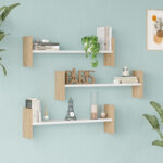 Wall shelf Mento white with oak color 75.6x14.5x23.6cm