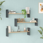 Wall shelf Mento oak with anthracite color 75.6x14.5x23.6cm