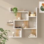 Wall shelf Maze white with oak color 93.3x14.5x90cm - Image 2