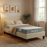 Bed with mattress Nevil-Dreamer fabric beige-black legs 90x190cm