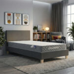 Bed with mattress Nevil-Dreamer fabric anthracite-natural legs 90x190cm