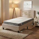 Bed with mattress Mago-Dreamer ecru fabric 100x200cm
