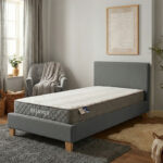 Bed with mattress Nevil-Dreamer anthracite fabric-wooden leg in natural 100x200cm