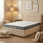 Bed with mattress and storage space Molito-Dreamer velvet ecru 120x200cm