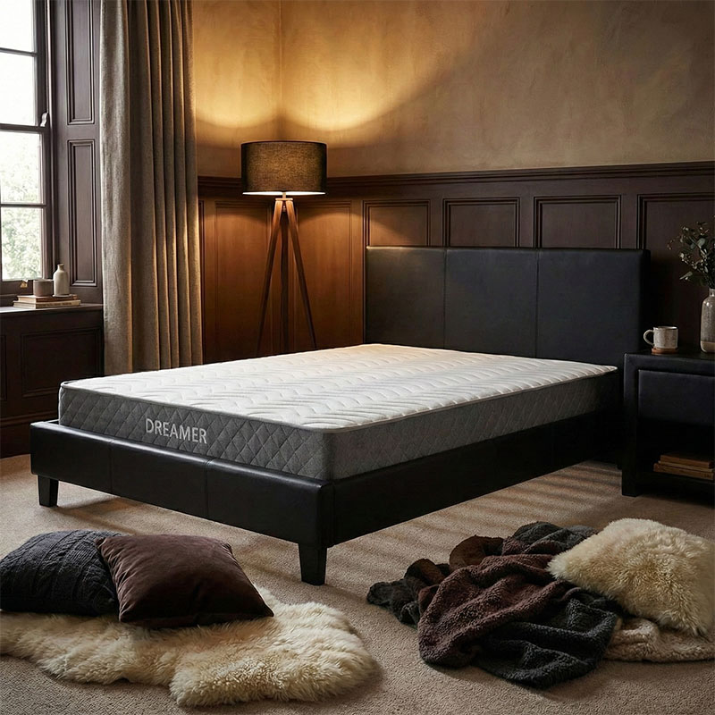 200-001479 Bed with mattress Nevil-Dreamer pu black 150x200cm - Image 1