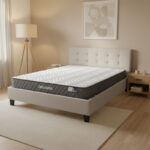 Bed with mattress Mago-Dreamer ecru fabric 150x200cm