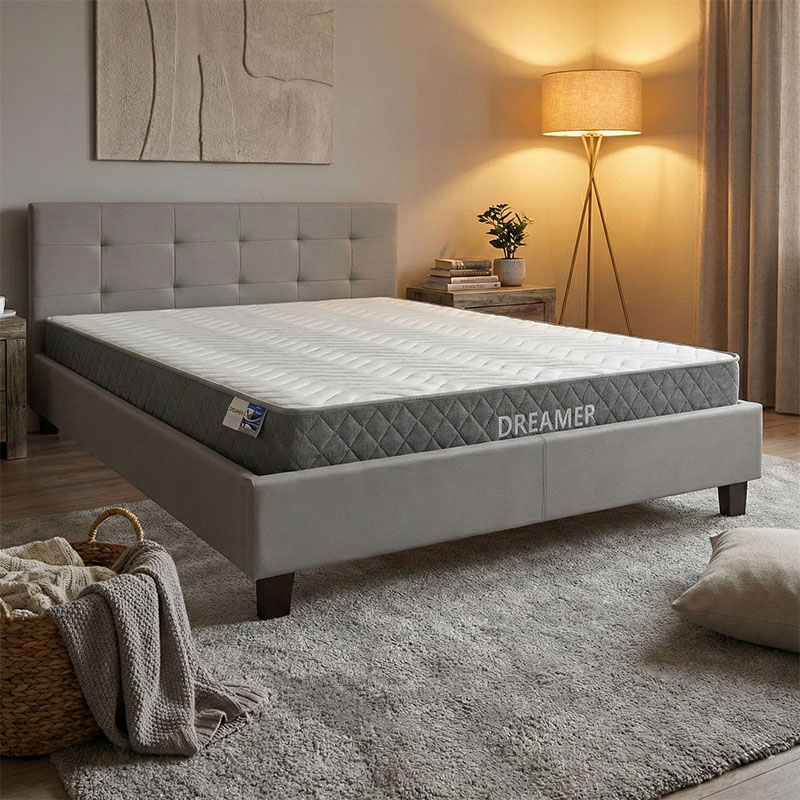 200-001483 Bed with mattress Mago-Dreamer pu grey 150x200cm - Image 1