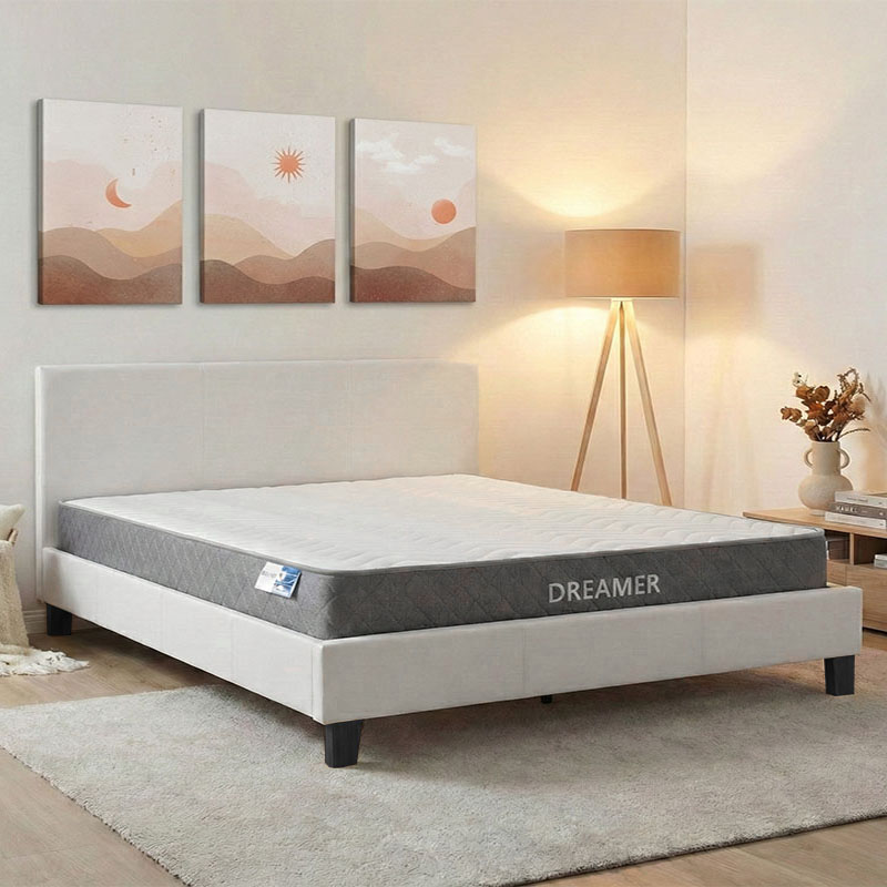 200-001484 Bed with mattress Nevil-Dreamer pu white 150x200cm - Image 1