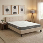 Bed with mattress Mago-Dreamer ecru fabric 160x200cm