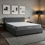 Bed with mattress and storage space Norse-Dreamer fabric anthracite 160x200cm