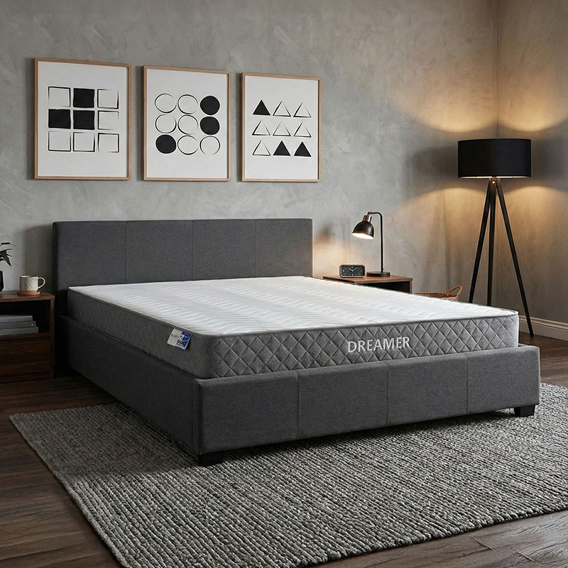 200-001494 Bed with mattress and storage space Norse-Dreamer fabric anthracite 160x200cm - Image 1