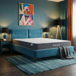 Bed with mattress Ikina-Dreamer velvet petrol 160x200cm