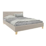 Bed with mattress Mago-Dreamer ecru fabric - wooden leg in natural shade 160x200cm - Слика 2