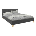 Bed with mattress Mago-Dreamer anthracite fabric - wooden leg in natural shade 160x200cm - Слика 2