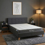 Bed with mattress Mago-Dreamer anthracite fabric - wooden leg in natural shade 160x200cm