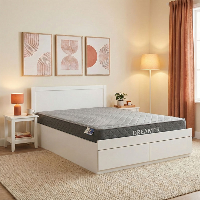 200-001511 Bed with drawer and mattress Olympus-Dreamer white 150x200cm - Image 1