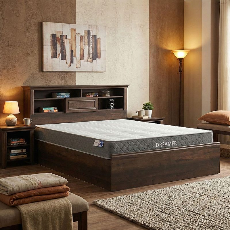 200-001514 Bed with mattress Mozart-Dreamer walnut 160x200cm - Image 1