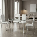 Dining Room with Parker White Chairs and Titta Glass Table 120x70x75cm Set of 5pcs