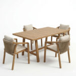Malibu dining table 5 pcs solid acacia wood 160x90x75cm - Image 2