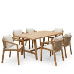Malibu dining table 7 pcs solid acacia wood 180x90x75cm - Image 2