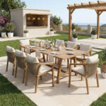 Malibu dining table 9 pcs solid acacia wood 180x90x75cm