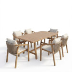 Malibu dining table 7 pcs solid acacia wood 160x90x75cm - Image 2