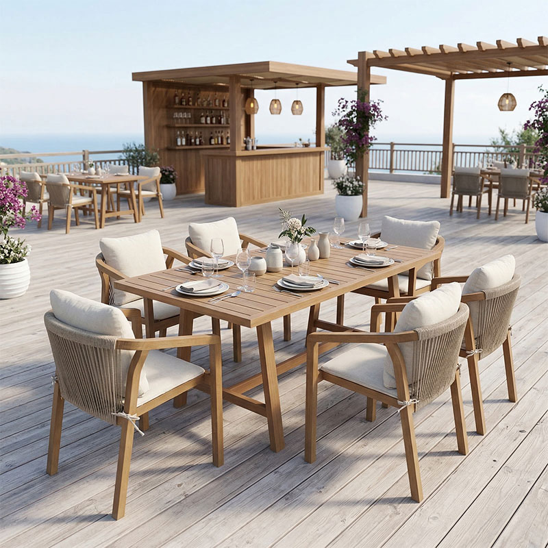 200-001620 Malibu dining table 7 pcs solid acacia wood 160x90x75cm - Image 1
