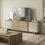 Zafore sonoma TV cabinet with gray-beige marble look 180x33x50cm
