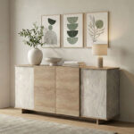 Zafore sonoma sideboard with gray-beige marble look 180x45x80cm