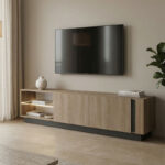 TV cabinet with Led Vario sonoma - anthracite 185.6x35x45cm