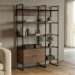 Rhombo bookcase walnut-black 120x35x180cm