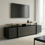 Medousa sonoma TV cabinet with black marble finish 160x35.5x50cm