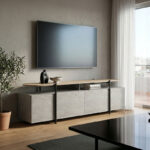 Medousa sonoma TV cabinet with grey-beige marble finish 160x35.5x50cm
