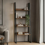 Alfa walnut bookcase-shelf-black metal 75x36x185cm